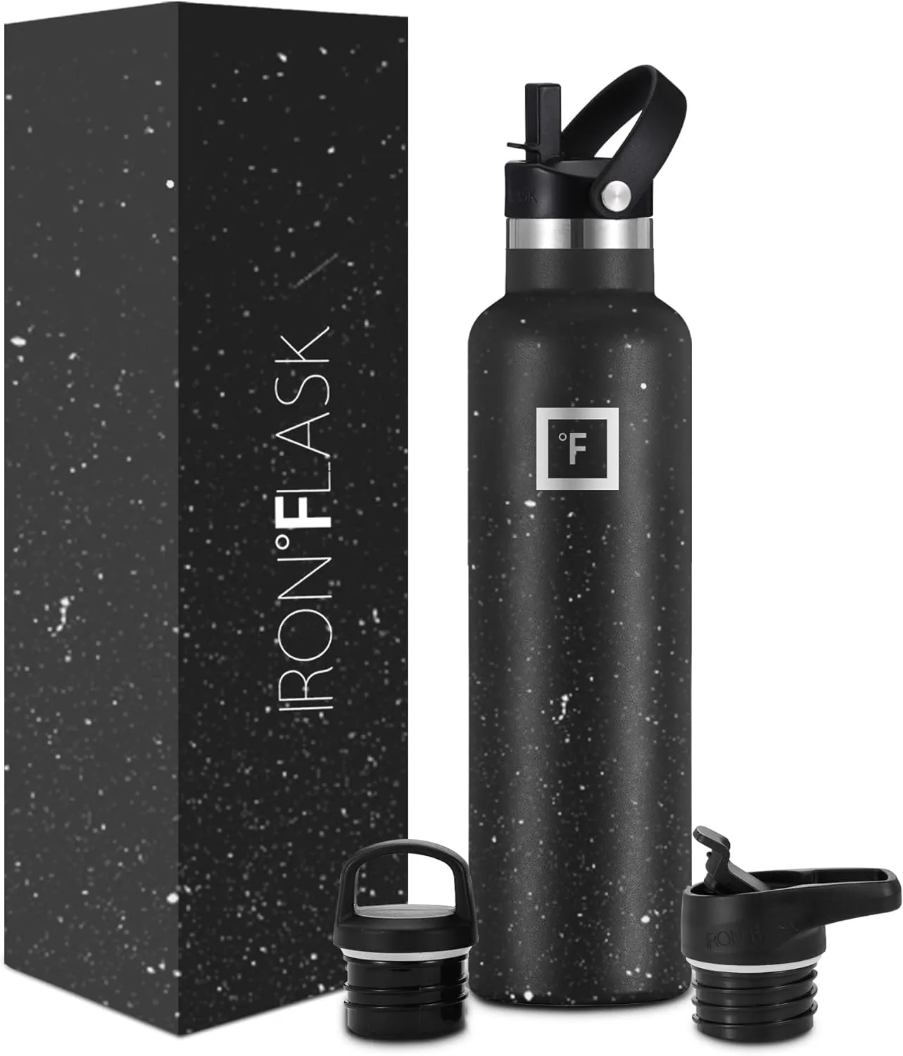 Iron-flask-stainless-steel-water-bottle-with-straw-3-lids-black-color